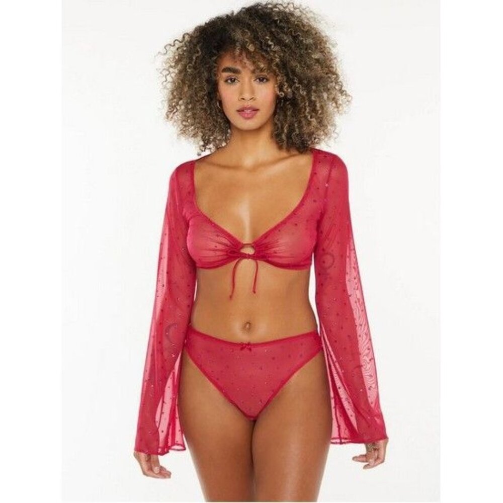 Savage X Fenty Sheer Coquette  Red Violet 3X Lingerie Bell Sleeve Top Ethereal